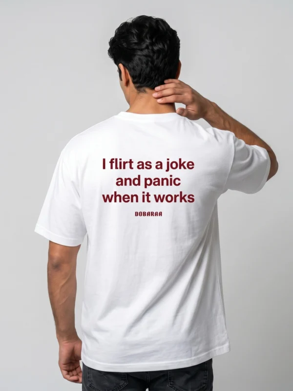 DOBARAA – "Flirt & Panic" Oversized Quote Tee
