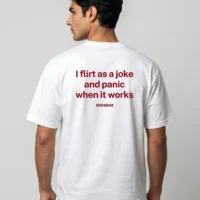 DOBARAA – "Flirt & Panic" Oversized Quote Tee